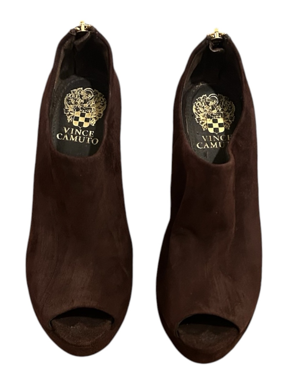 Vince Camuto Women's Brown Faux Suede Peep-Toe Booties- Size 6B